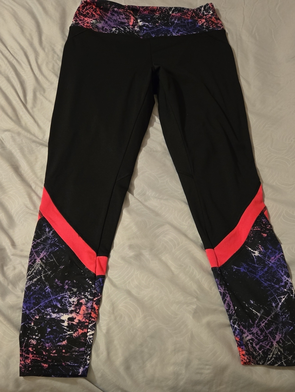 Women's' Black Athletic Leggings with Pink & Purple Accent